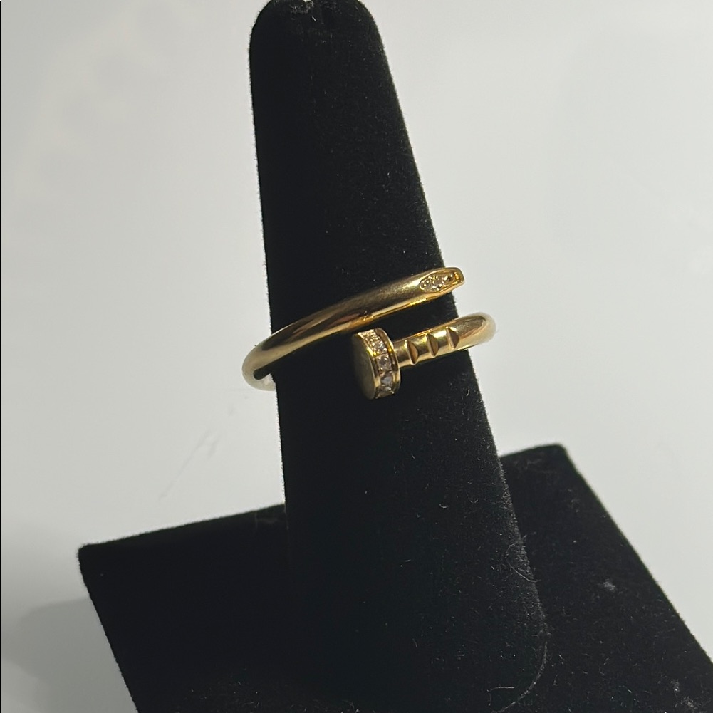 Gold-Tone Nail Design Ring